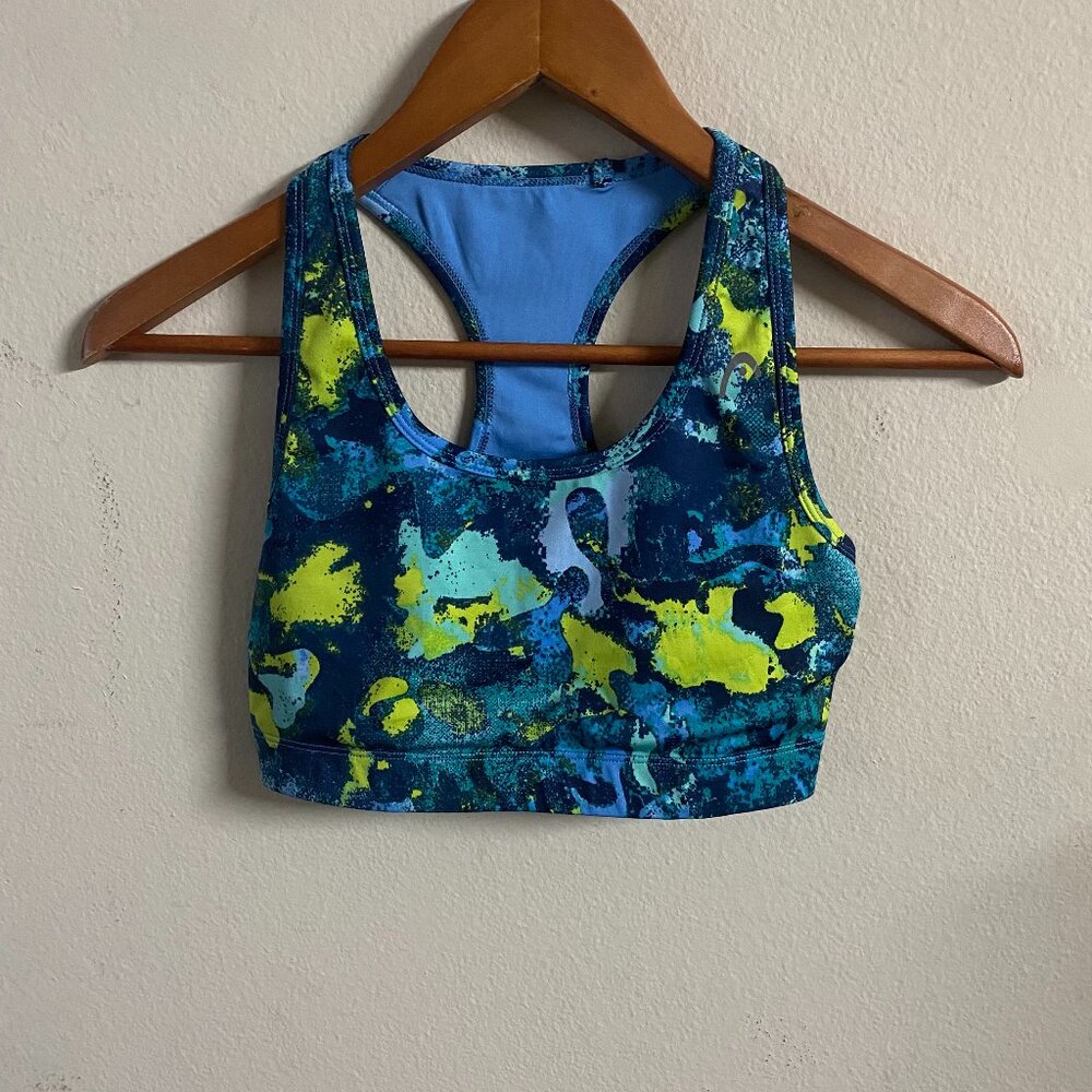 HEAD SMALL NAVY BLUE/TEAL/LIME GREEN/LIGHT BLUE RACERBACK SPORTS BRA